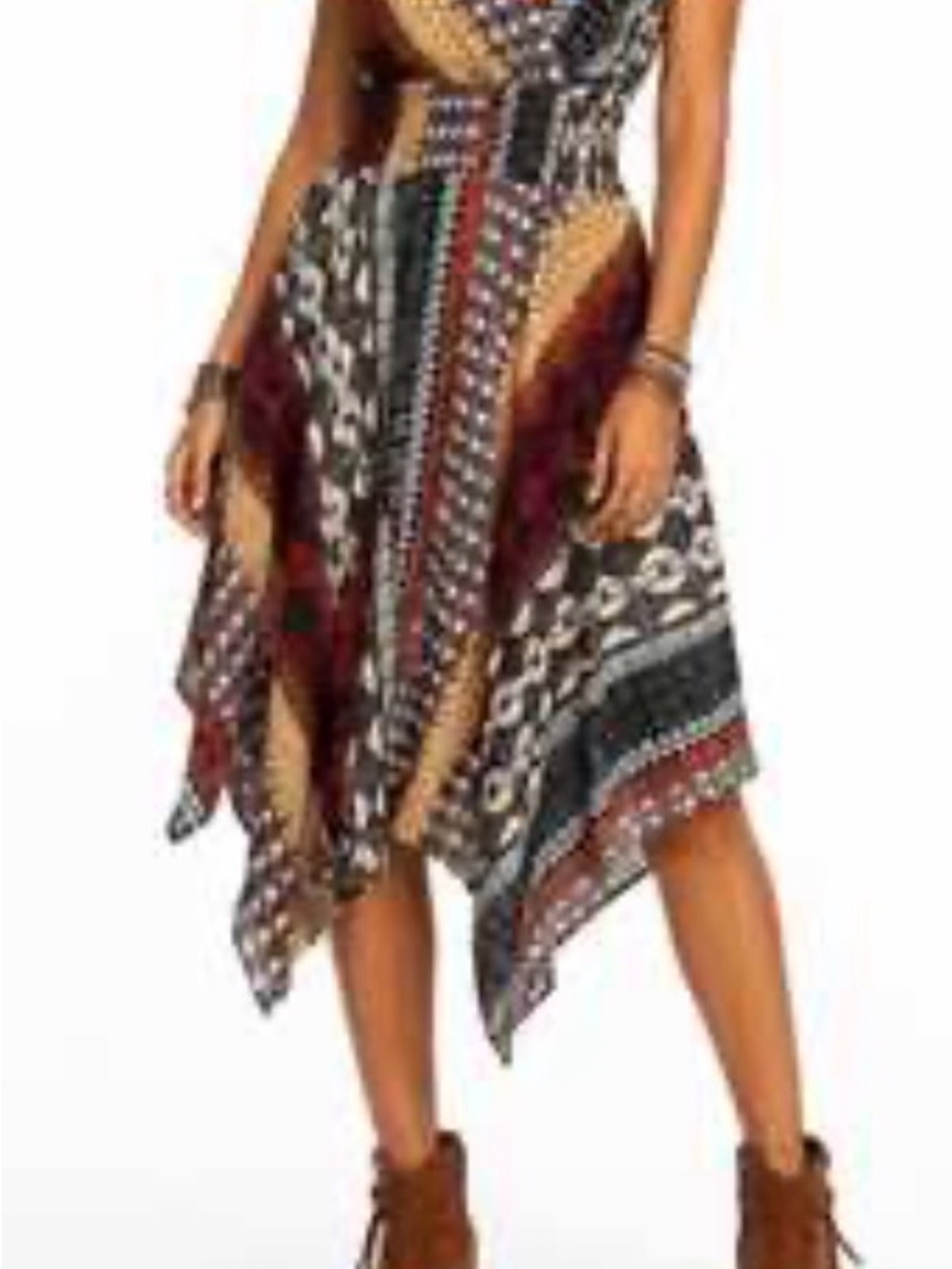 dressbarn Multi-Color Asymmetrical Handkerchief Hem Skirt